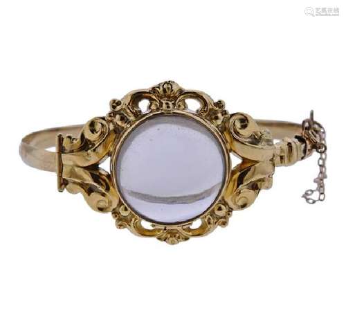 14K Gold Rock Crystal Bangle Bracelet