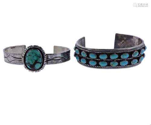 Sterling Silver Turquoise Cuff Bracelet Lot of 2