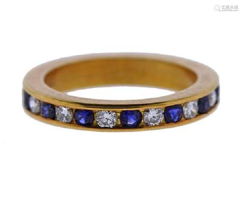 18k Gold Diamond Sapphire Half Band Ring