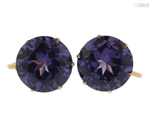 Mid Century 18K Gold Purple Stone Earrings