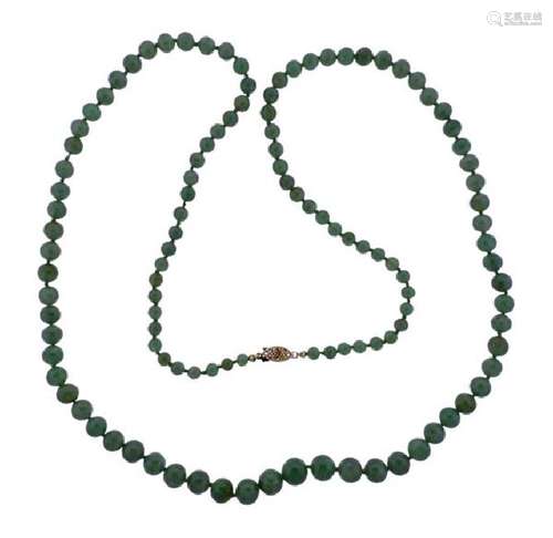 14K Gold Green Stone Bead Graduated Necklace