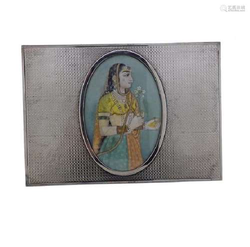 Antique Silver Indian Hand Painted Portrait Box