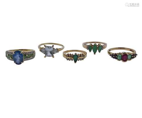 Gold Multi Color Gemstone Diamond Ring Lot of 5