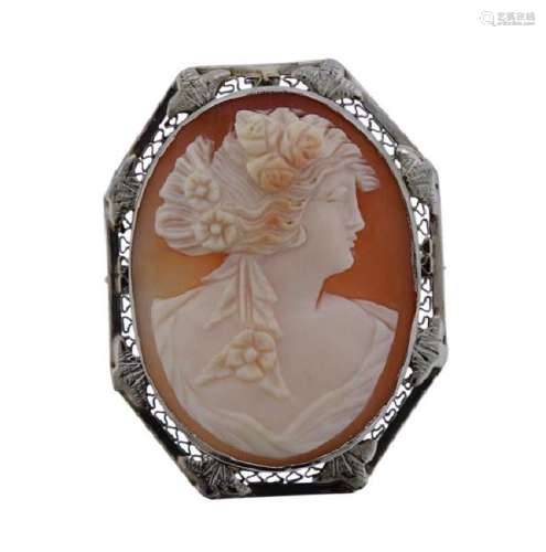 14K Gold Shell Cameo Brooch Pendant