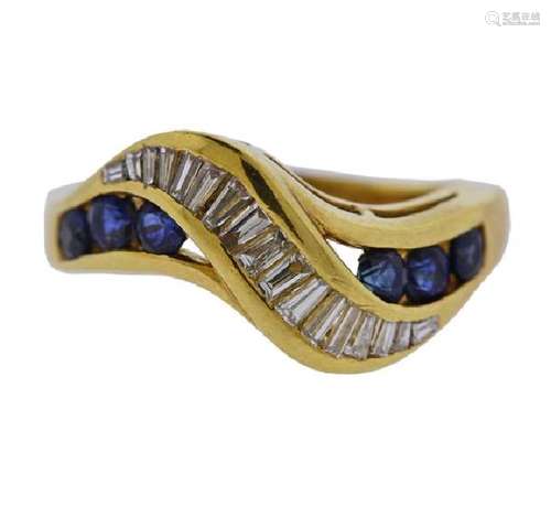 18k Gold Diamond Sapphire Wave Ring