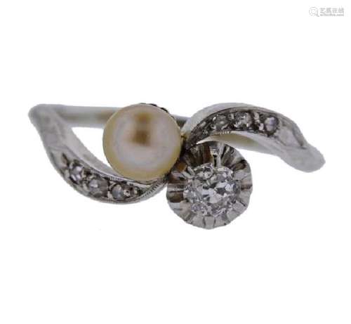Antique 14k Gold Pearl Diamond Ring