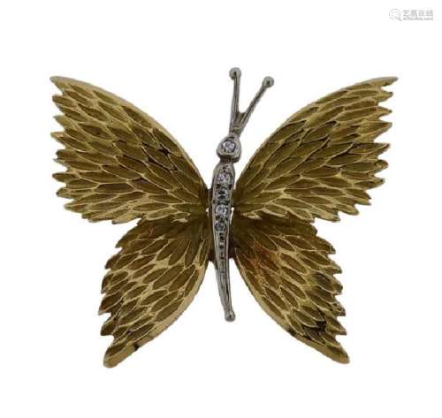 Tiffany & Co 18K Gold Diamond Butterfly Brooch Pin