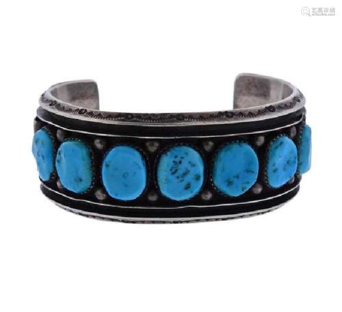 Native  American B. Touchine Silver Turquoise Bracelet