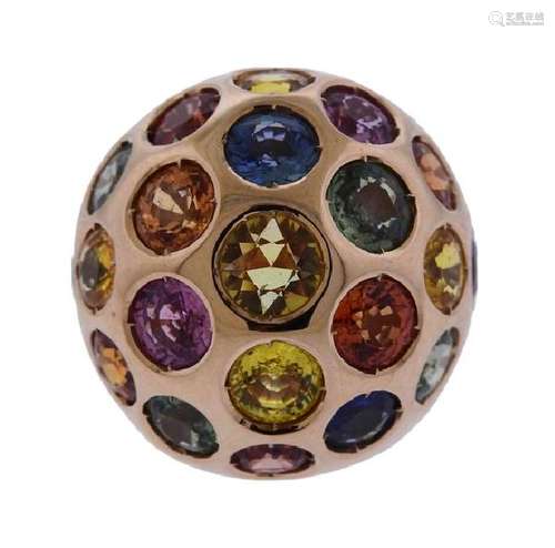 18K Gold Multi Color Stone Dome Ring