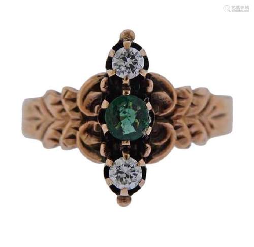 Antique 14k Gold Diamond Green Stone Ring