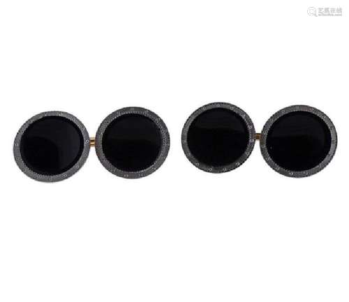 Art Deco 14k Gold Onyx Cufflinks