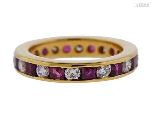 18k Gold Diamond Ruby Eternity Wedding Band Ring