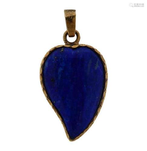 Mexican 14k Gold Lapis Leaf Pendant