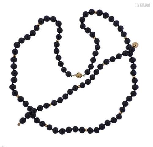 14K Gold Onyx Bead Necklace Bracelet Set