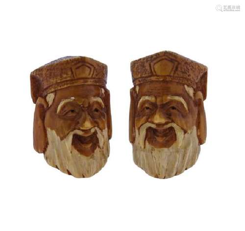 14k Gold Carved Wood God of Fortune Cufflinks