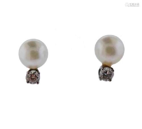 Platinum Gold Diamond Pearl Stud Earrings