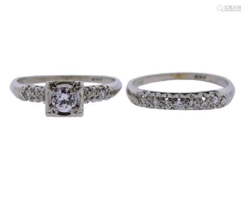 14K Gold Diamond Engagement Wedding Ring Set