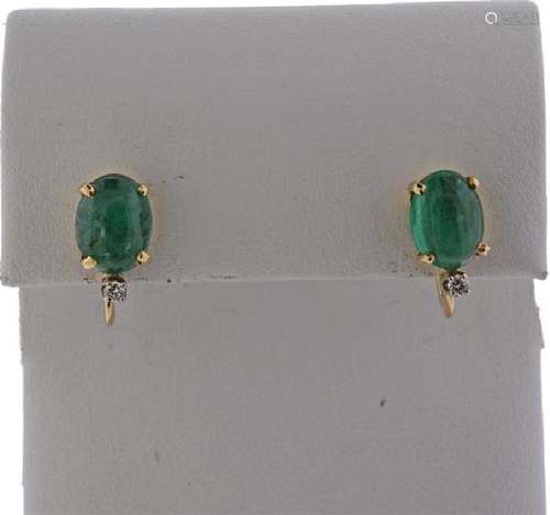 14k Gold Emerald Diamond Earrings