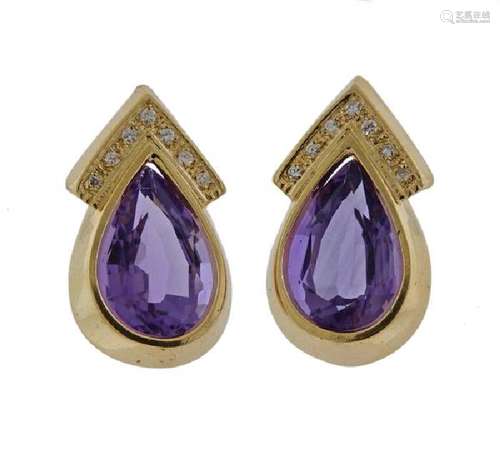 14k Gold Diamond Amethyst Earrings