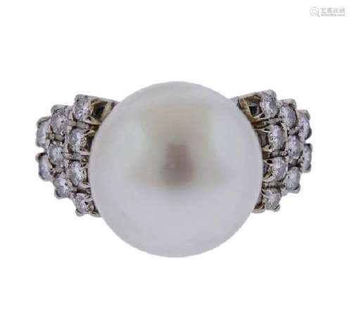 Platinum 12.7mm South Sea Pearl Diamond Ring