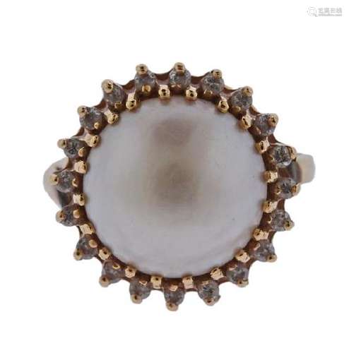 14k Gold Mabe Pearl Diamond Ring