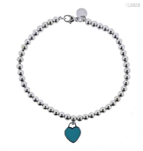 Tiffany & Co Enamel Heart Charm Bead Bracelet