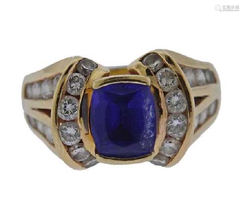 14K Gold Diamond Blue Stone Ring