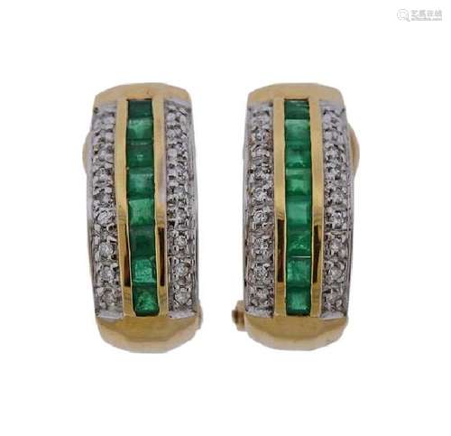 14k Gold Diamond Emerald Earrings