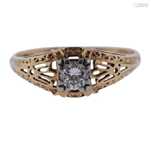 Art Deco Filigree 14K Gold Diamond Ring