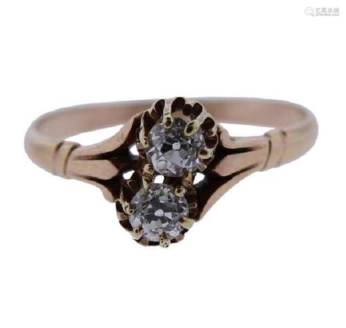 Antique 14K Gold Diamond Two Stone Ring