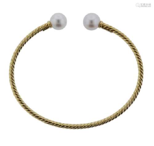 David Yurman Solari 18K Gold Pearl Cuff Bracelet