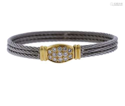 Fred Paris 18K Gold Stainless Steel Diamond Bracelet