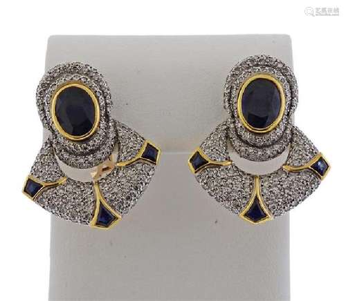 18K Gold Diamond Sapphire Earrings