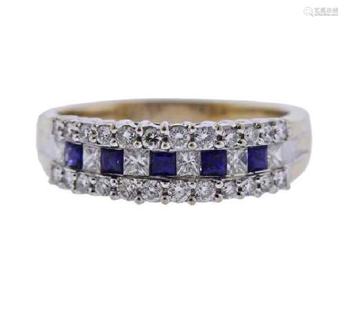 18k Gold Diamond Sapphire Half Band Ring