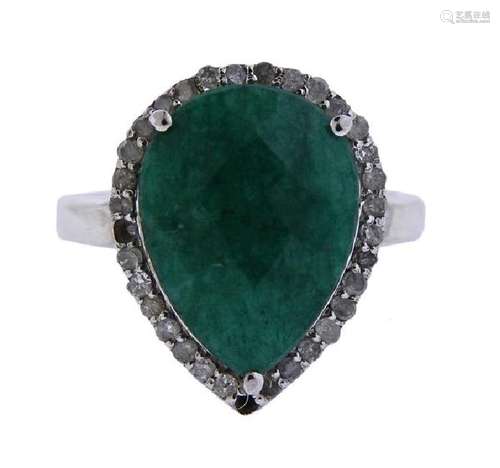 Sterling Silver Emerald Diamond Ring