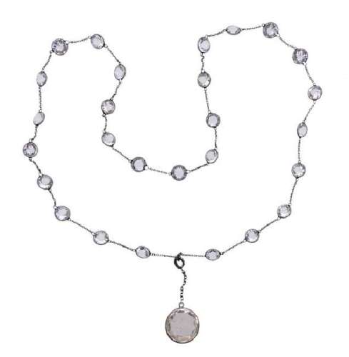 Art Deco White Beryl Long Pendant Necklace