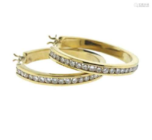 14k Gold Diamond Hoop Earrings