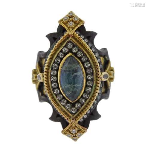 Armenta 18K Gold Silver Diamond Blue Stone Ring