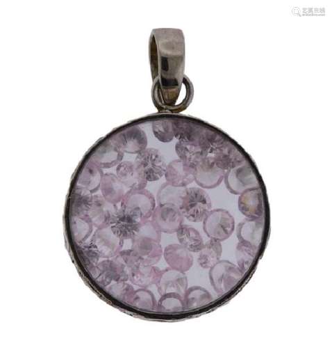 Sterling Silver Floating Pink Stone Crystal Pendant