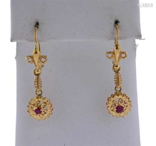 18k Gold Pink Stone Earrings