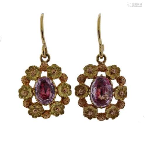 18k Gold Pink Gemstone Earrings