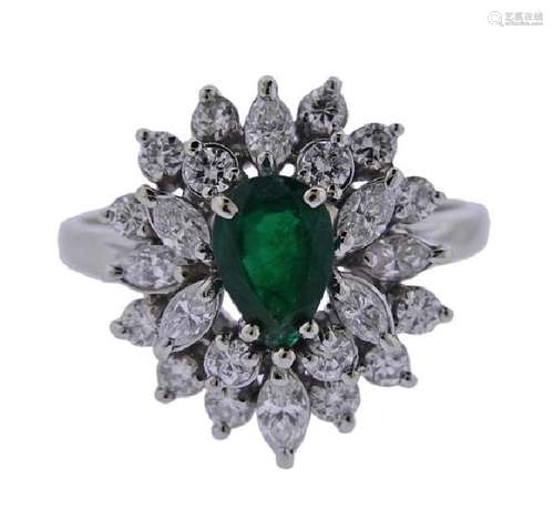 14k Gold Diamond Emerald Ring