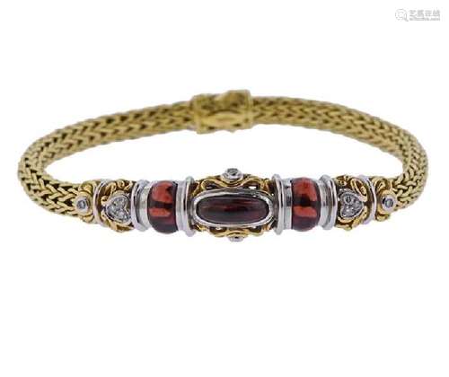 John Hardy 18K Gold Diamond Red Stone Bracelet