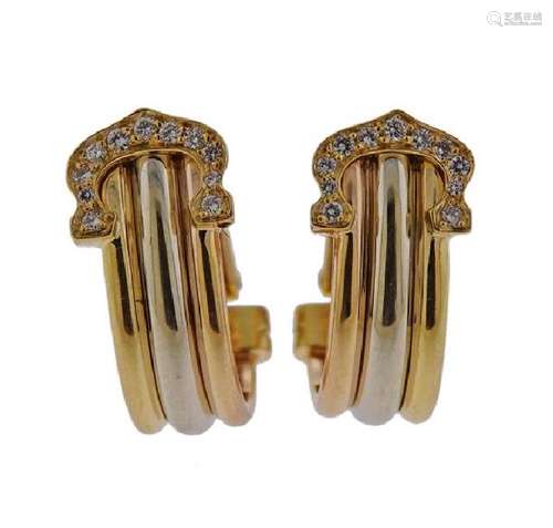 Cartier C de Cartier 18K Tri Gold Diamond Earrings