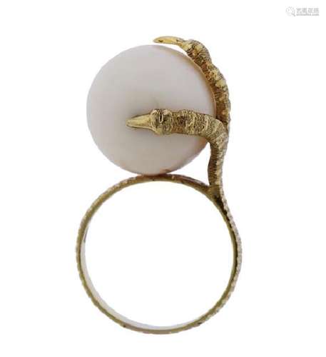 18K Gold White Stone Claw Ring