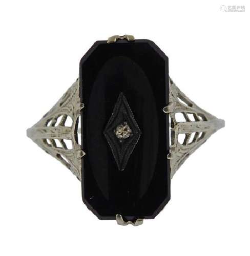 Art Deco 14k Gold Diamond Onyx Ring