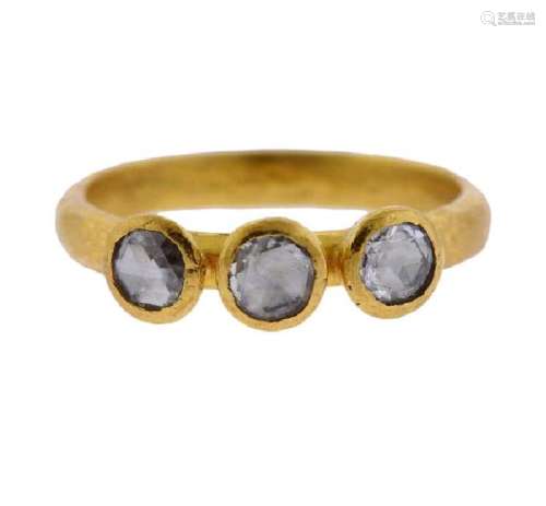 Gurhan Skittle 22K Gold Diamond Three Stone Ring