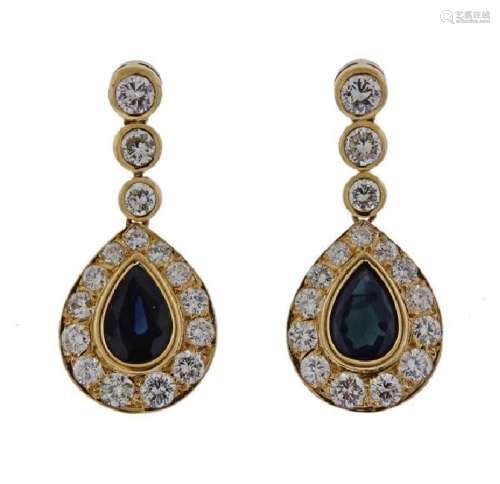 18k Gold Diamond Sapphire Teardrop Earrings