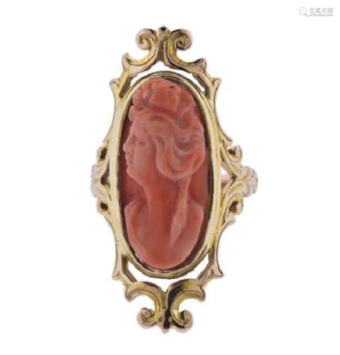 14k Gold Coral Cameo Ring