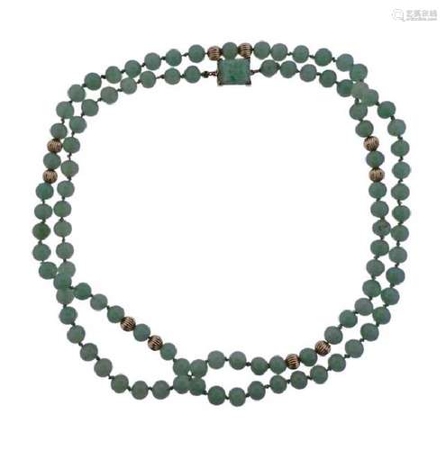 14K Gold Jade Bead Long Necklace